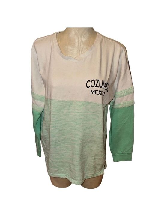 Tops - Cozumel Mexico Mint Green White Top Womens